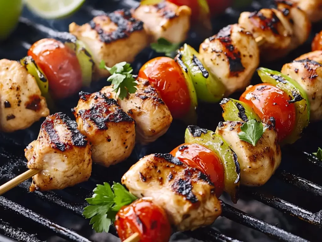 Marinated chicken skewers